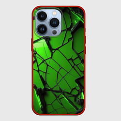 Чехол для iPhone 13 Pro Зеленое треснутое стекло, цвет: 3D-красный