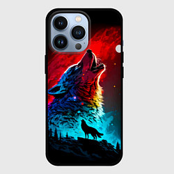 Чехол для iPhone 13 Pro Волки воют на луну, цвет: 3D-черный