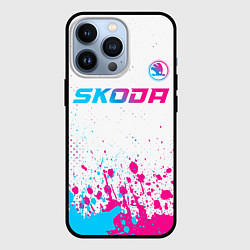 Чехол для iPhone 13 Pro Skoda neon gradient style: символ сверху, цвет: 3D-черный