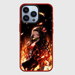 Чехол iPhone 13 Pro Незуко и пламя - клинок