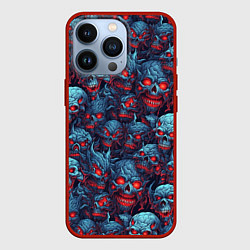 Чехол для iPhone 13 Pro Monster skulls pattern, цвет: 3D-красный