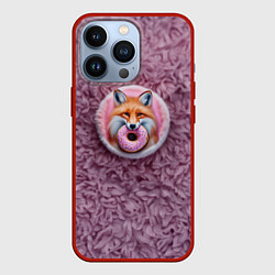 Чехол для iPhone 13 Pro Мордочка лисы с пончиком, цвет: 3D-красный