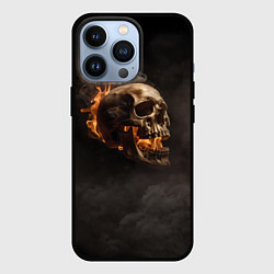 Чехол для iPhone 13 Pro Горящий череп в дыму, цвет: 3D-черный