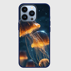 Чехол для iPhone 13 Pro Люминисцентные медузы, цвет: 3D-тёмно-синий
