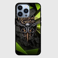 Чехол iPhone 13 Pro Baldurs Gate 3 logo green abstract