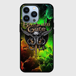 Чехол для iPhone 13 Pro Baldurs Gate 3 logo dark red green fire, цвет: 3D-черный