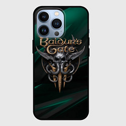 Чехол для iPhone 13 Pro Baldurs Gate 3 logo green geometry, цвет: 3D-черный