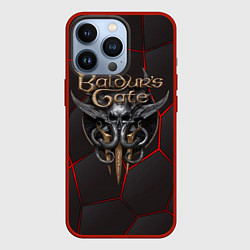 Чехол для iPhone 13 Pro Baldurs Gate 3 logo red black geometry, цвет: 3D-красный