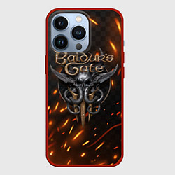 Чехол для iPhone 13 Pro Baldurs Gate 3 logo fire, цвет: 3D-красный