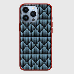 Чехол для iPhone 13 Pro Черные синие объемные ромбы, цвет: 3D-красный