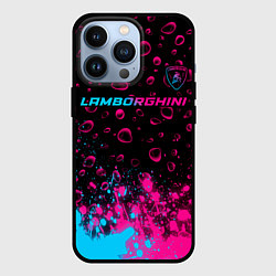 Чехол для iPhone 13 Pro Lamborghini - neon gradient: символ сверху, цвет: 3D-черный
