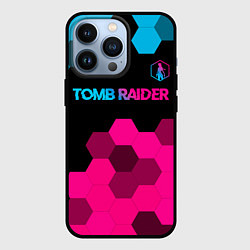 Чехол для iPhone 13 Pro Tomb Raider - neon gradient: символ сверху, цвет: 3D-черный