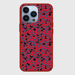 Чехол iPhone 13 Pro Черные и синие треугольники на красном