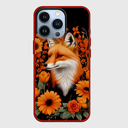 Чехол для iPhone 13 Pro Элегантная лиса и цветы, цвет: 3D-красный
