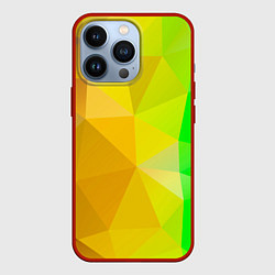 Чехол для iPhone 13 Pro Жёлто-зелёная геометрия, цвет: 3D-красный