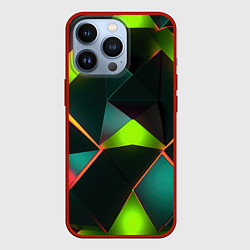 Чехол для iPhone 13 Pro Неоновый зеленый калейдоскоп, цвет: 3D-красный