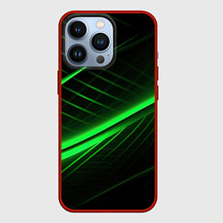 Чехол iPhone 13 Pro Зеленые полосы на черном фоне