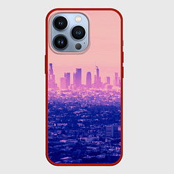 Чехол для iPhone 13 Pro Город в розовом и фиолетовом цветах, цвет: 3D-красный