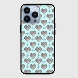 Чехол для iPhone 13 Pro Сердечко черно - белое и снежинка, цвет: 3D-черный