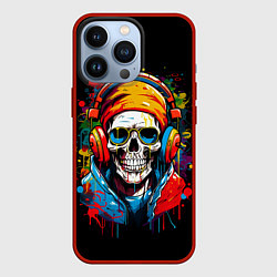 Чехол для iPhone 13 Pro Яркий красочный череп в бандане и очках, цвет: 3D-красный