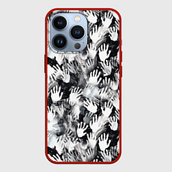 Чехол для iPhone 13 Pro Черно-белые отпечатки ладоней, цвет: 3D-красный