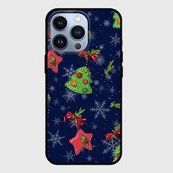 Чехол для iPhone 13 Pro Новогодние праздничные игрушки - елки звезды, цвет: 3D-черный