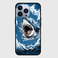 Чехол для iPhone 13 Pro Морда акулы в воде, цвет: 3D-черный