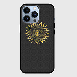 Чехол для iPhone 13 Pro Человеческий глаз и абстрактные лучи золотого цвет, цвет: 3D-черный