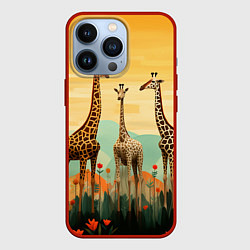 Чехол iPhone 13 Pro Три жирафа в стиле фолк-арт
