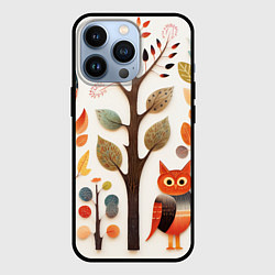 Чехол для iPhone 13 Pro Совы в осеннем лесу в стиле фолк-арт, цвет: 3D-черный