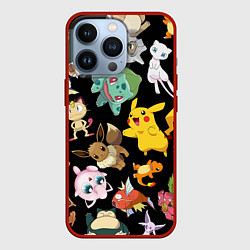 Чехол для iPhone 13 Pro Пикачу и другие покемоны, цвет: 3D-красный