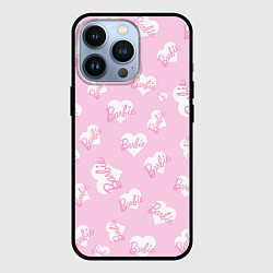 Чехол для iPhone 13 Pro Барби: белые сердца на розовом паттерн, цвет: 3D-черный