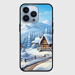 Чехол для iPhone 13 Pro Новогодняя зимняя деревня, цвет: 3D-черный