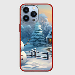 Чехол для iPhone 13 Pro Новый год и снеговик, цвет: 3D-красный