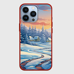 Чехол для iPhone 13 Pro Новогодний пейзаж зимний, цвет: 3D-красный