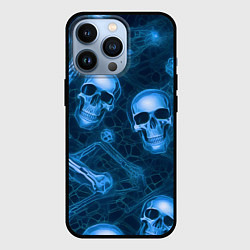 Чехол для iPhone 13 Pro Синие черепа и кости, цвет: 3D-черный