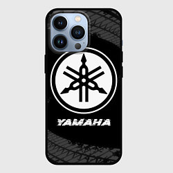 Чехол для iPhone 13 Pro Yamaha speed на темном фоне со следами шин, цвет: 3D-черный