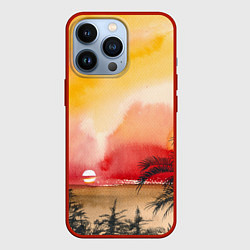 Чехол для iPhone 13 Pro Тропический закат акварель, цвет: 3D-красный