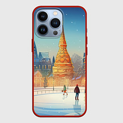 Чехол для iPhone 13 Pro Новогодняя елка на площади, цвет: 3D-красный