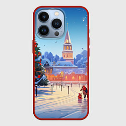 Чехол для iPhone 13 Pro Новогодняя площадь, цвет: 3D-красный