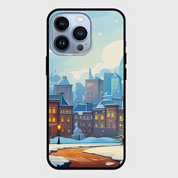 Чехол для iPhone 13 Pro Новогодний город, цвет: 3D-черный