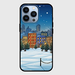 Чехол для iPhone 13 Pro Новогодний город, цвет: 3D-черный