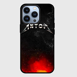 Чехол iPhone 13 Pro Антон в стиле металлика - огонь и искры