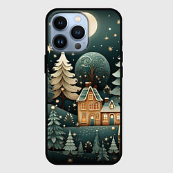 Чехол для iPhone 13 Pro Снежная деревня в праздничном наряде, цвет: 3D-черный