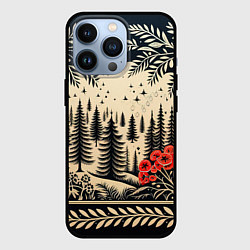 Чехол для iPhone 13 Pro Новогодний лес с узорами, цвет: 3D-черный