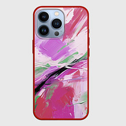 Чехол для iPhone 13 Pro Зеленые и розовые мазки краски, цвет: 3D-красный