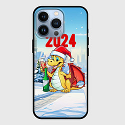 Чехол для iPhone 13 Pro Дракончик с шампанским 2024, цвет: 3D-черный
