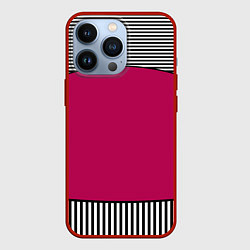 Чехол для iPhone 13 Pro Узор из красного и черно-белых полос, цвет: 3D-красный