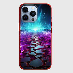 Чехол для iPhone 13 Pro Фиолетовые кристаллики с синяя абстракция, цвет: 3D-красный