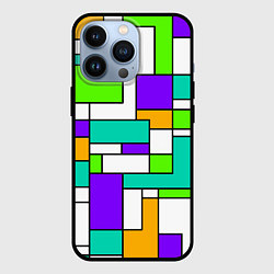 Чехол iPhone 13 Pro Геометрический зелёно-фиолетовый